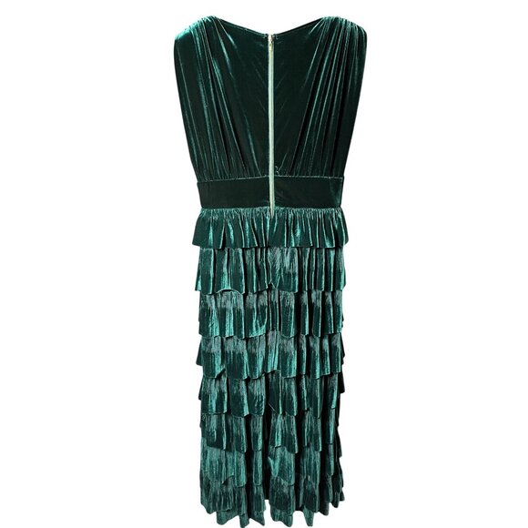 Bronx & Banco Emerald Velvet Tiered Gown 2XL With Plunging Neckline - Picture 5 of 9